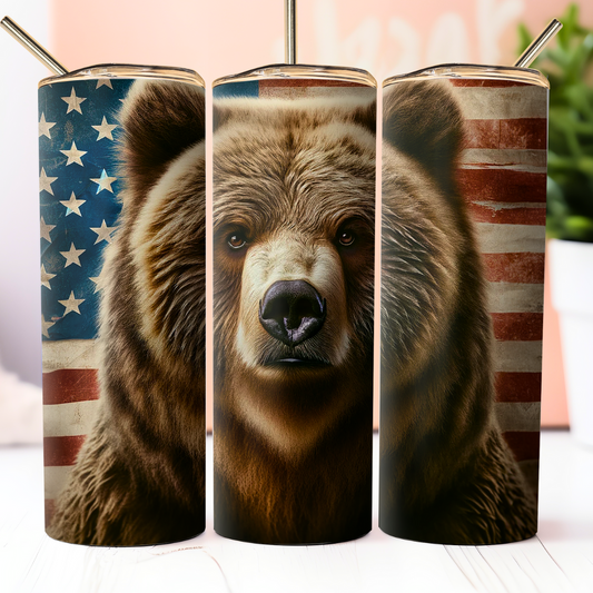 Grizzly Bear American Flag Tumbler