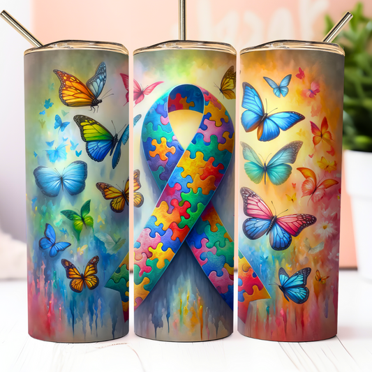 Autism Ribbon with Butterflies Tumbler