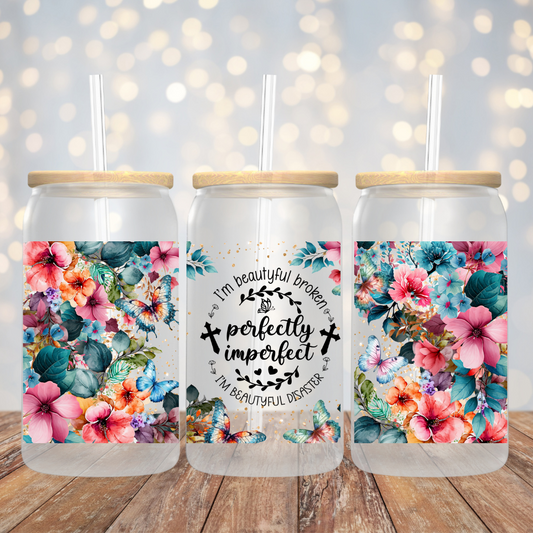 Perfectly Imperfect Floral Frosted Glass Tumbler