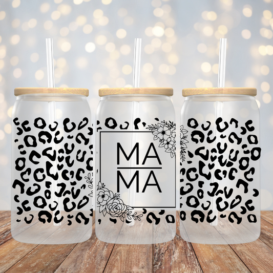 Mama Leopard Pattern Frosted Glass Tumbler