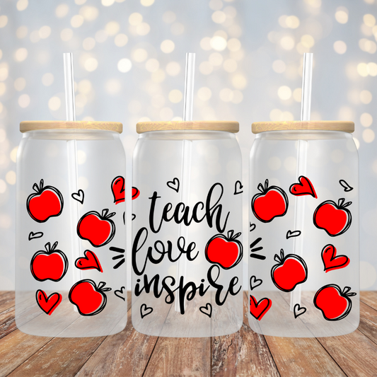 Teach Love Inspire Frosted Glass Tumbler