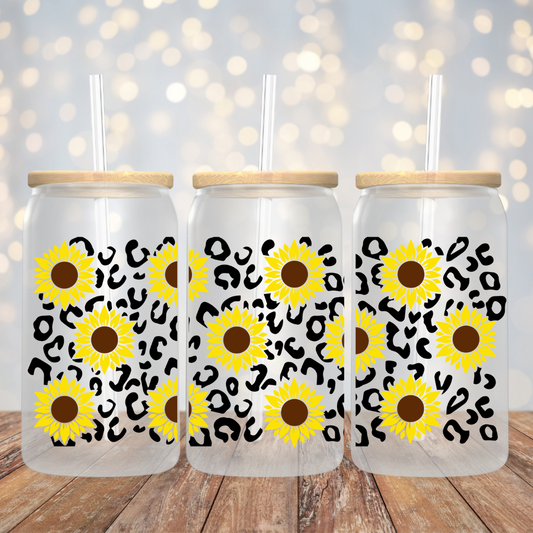 Sunflower Leopard Pattern Frosted Glass Tumbler