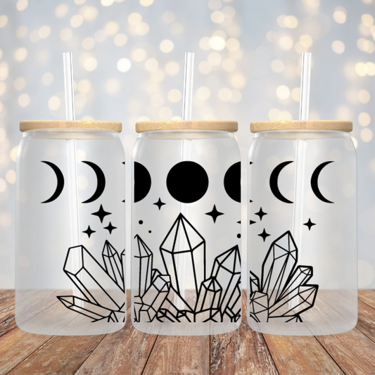 Crystals and Moon Phases Frosted Glass Tumbler