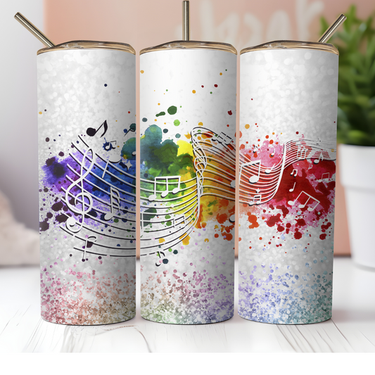 Glitter and Rainbow Music Notes Tumbler