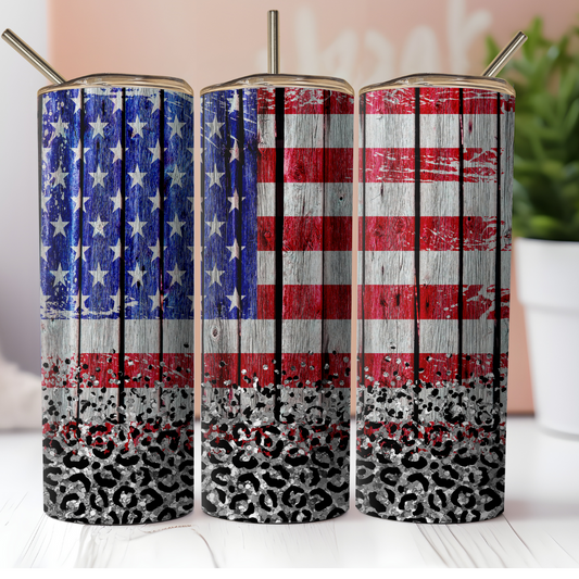 American Flag and Leopard Tumbler