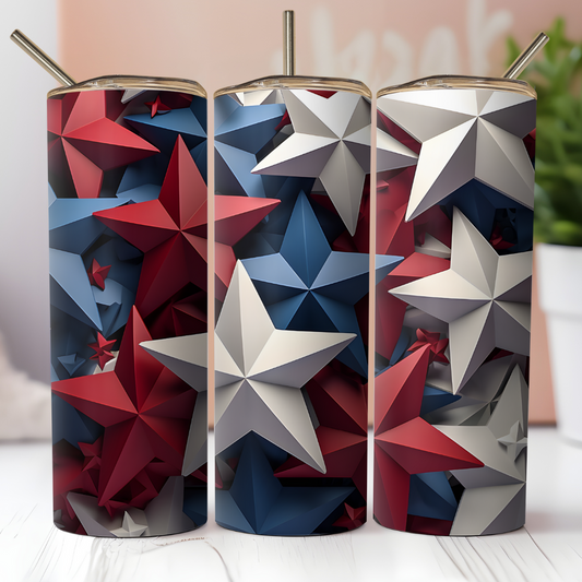 3D Red White and Blue Stars Tumbler