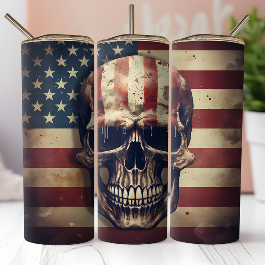 American Flag and Skull Tumbler