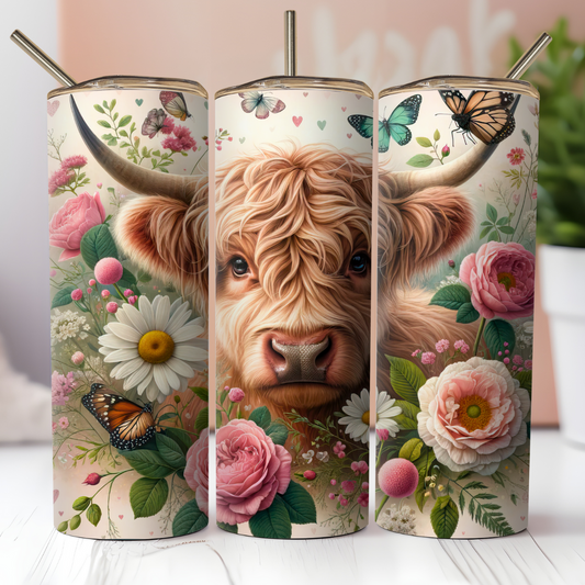 Cow with Flowers and Butterflies Tumbler